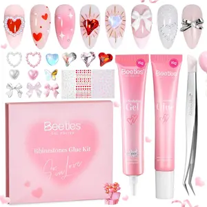Beetles Valentine's Rhinestones Nail Glue Set - Crystal Glass Rhinestones For Nails art with Nail Brush Gifts for Girls diy salon home gift Easter Nail Design SpringNail VacationNail FestivalNail GraduationNail  newyearnewme valentinesday