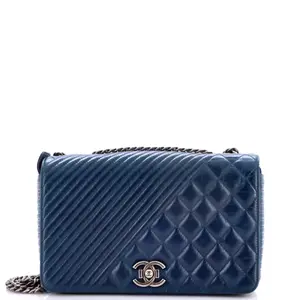 Pre-owned CHANEL Leather Shoulder Bags Coco Boy Flap Bag Quilted Aged Calfskin Medium by Rebag
