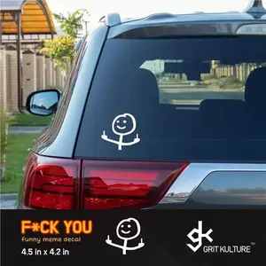 Provocative Stick Figure Car Sticker - Double Middle Finger + Smiley Face, Funny Waterproof Decal, Car Decals for Car Window Glass