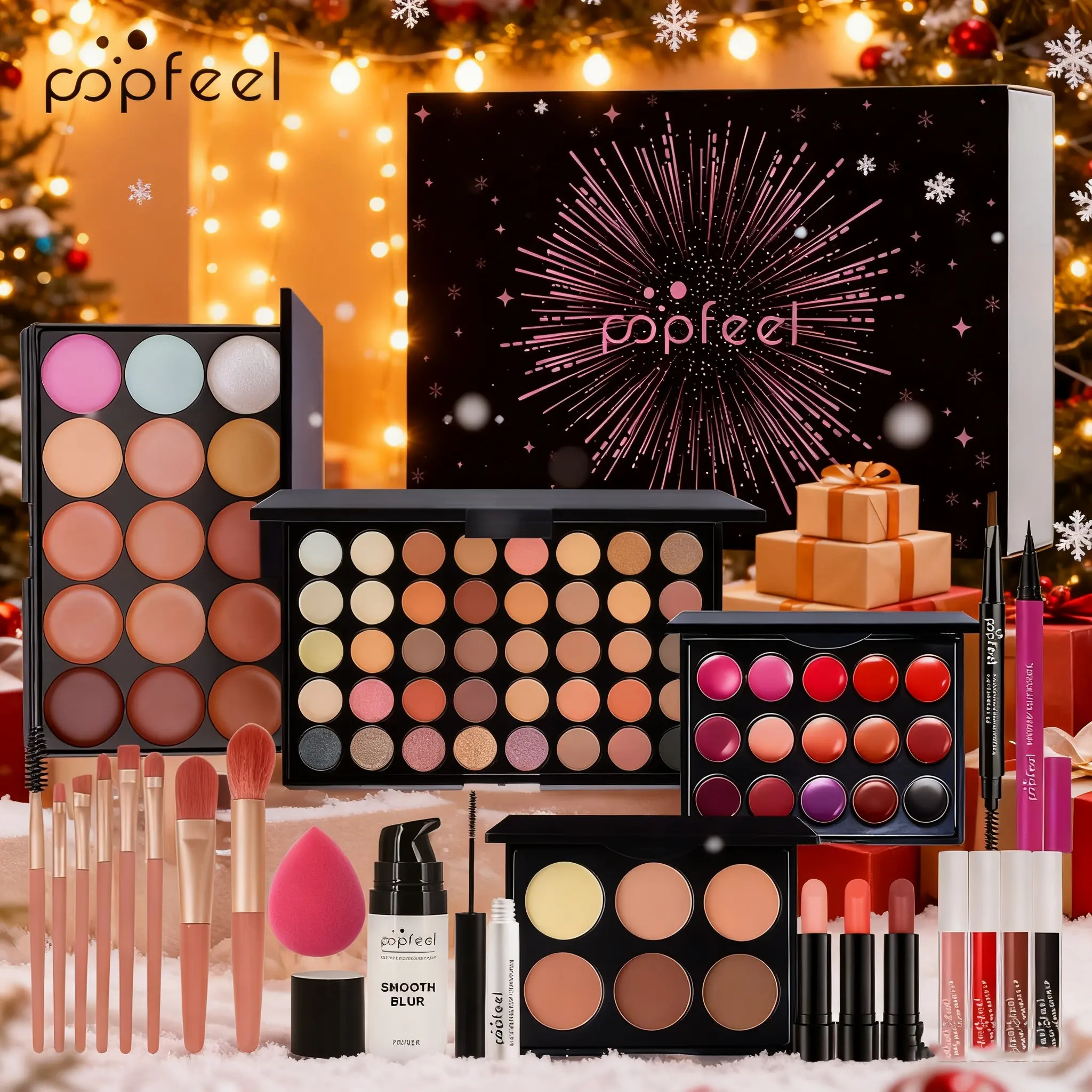 Popfeel New Year Makeup Gift Box, Complete Makeup Kit, Christmas Present, Beginner Basic Cosmetics Starter Set, Makeup Gift for Her