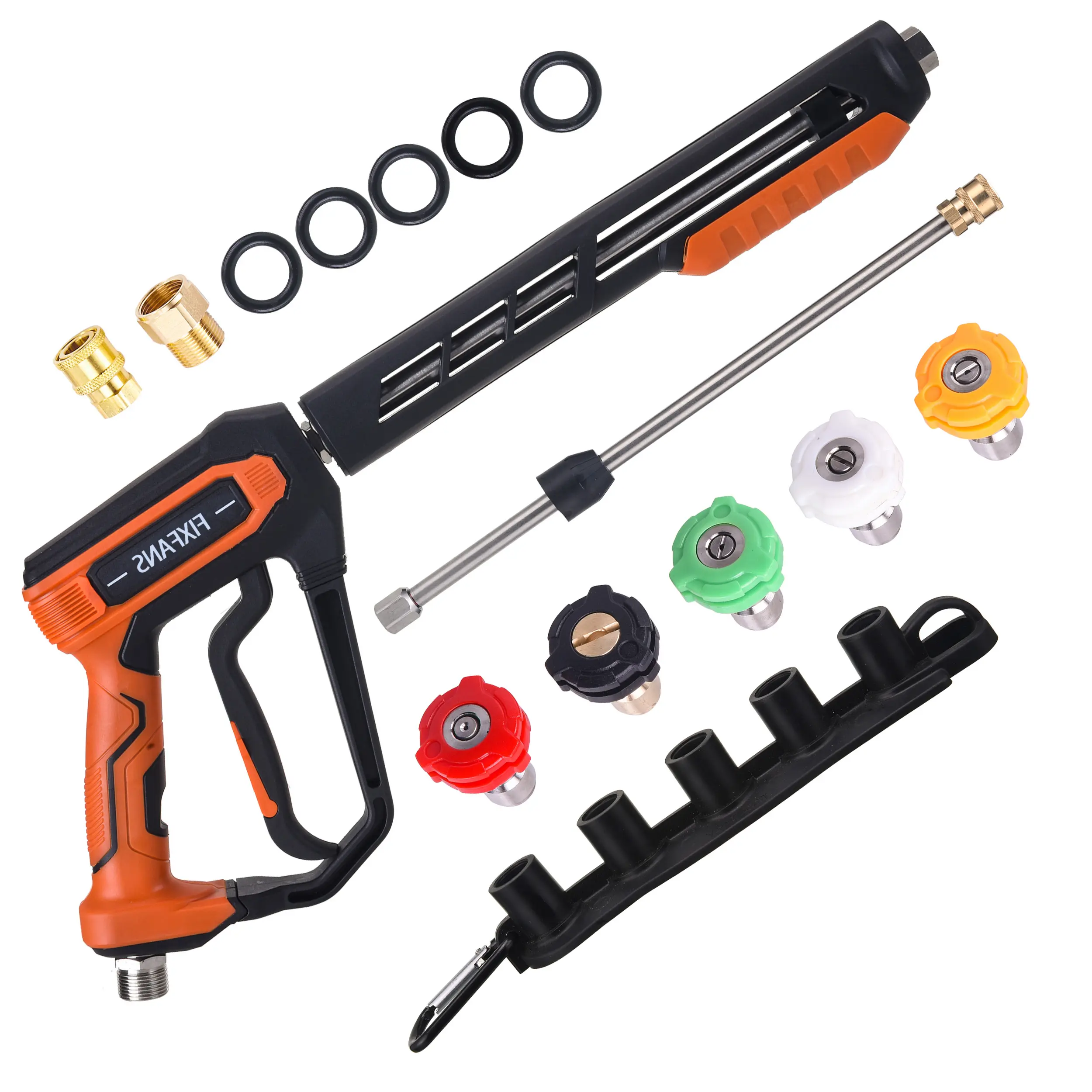 FIXFANS Handheld Pressure Washer Handle Spray Lance Kit, 4000 PSI High-Pressure Accessory Set for Simpson, Campbell, Craftsman, Sun Joe, with 5 Nozzles, Wand Extension, M22 Fitting, Quick Connect Female Adapter, Adjustable Flow Control