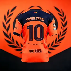 10# Lamine Yamal 25 26 Third Away Kit Orange Short Sleeve Soccer Jersey Fans Version