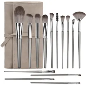 14-Piece Makeup Brush Set Professional Eye & Face Foundation Eyeshadow Brushes with Grayish PU Bag for Precision Application