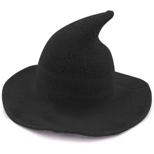 Women's Classic Black Knitted Wool Witch Hat - Festive Halloween Masquerade Cosplay Party Accessory, Warm Comfortable Daily Wear Headwear, Accessories