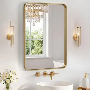 Bathroom Mirror for Over Sink with 5mm Tempered Glass, Wall Rounded Rectangle Mirror with Matte Metal Frame, Modern Vanity Mirror for Home Decor Living Room Bedroom