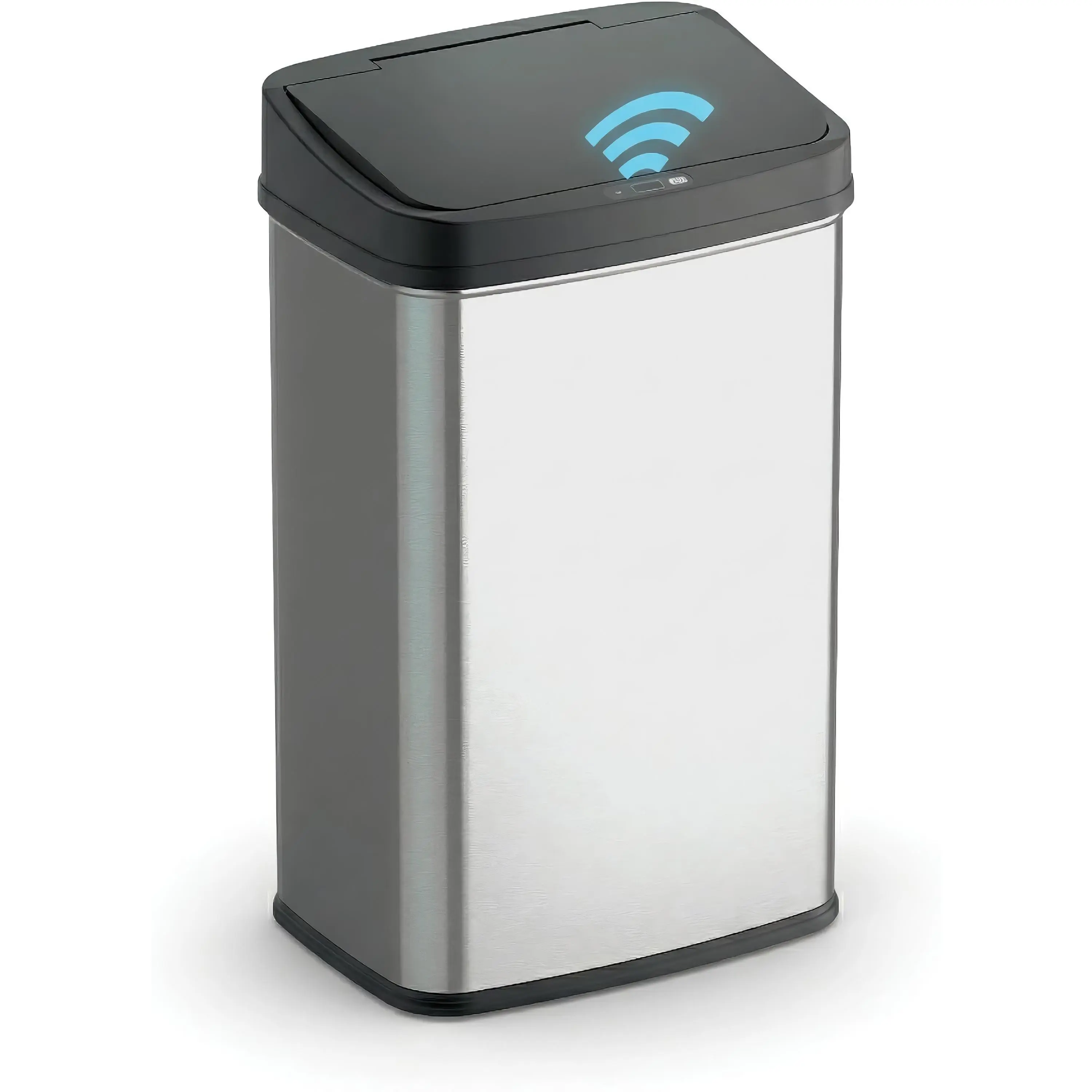 Ninestars 13 Gallon Automatic Trash Can, 50L Touchless Motion Sensor Garbage Can with Odor-Sealing Lid, Rectangular Stainless Steel, Black Trim