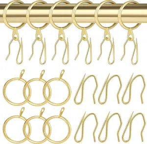 32 count Metal Drapery Curtain Rings Curtain Hanging Rings and 32 count Metal Curtain Drapery Pin Hooks for Window Door Shower Curtain, 30 mm/1.18 inch Internal Diameter ()