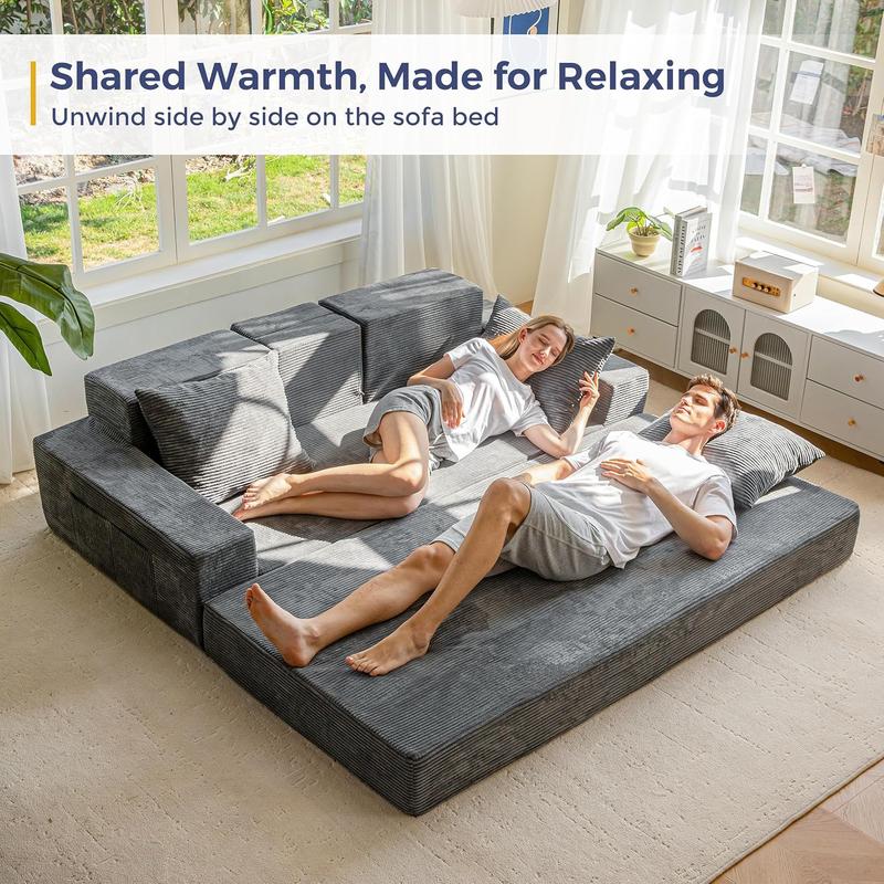 MAXYOYO Sofa Bed, 4 in 1 Foldable Floor Sofa Couch in A Box with 2 Cup Holders, Convertible 3 Seater Boneless Couch Folding Recliner Sleeper Chair for Living Room, No Assembly Required