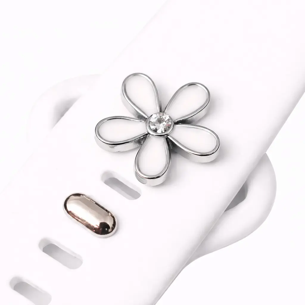 Flower Watchband Jewelry Charm White Snap-On for Apple Fitbit Galaxy Garmin Watch Bands Comfortable & Stylish Accessory