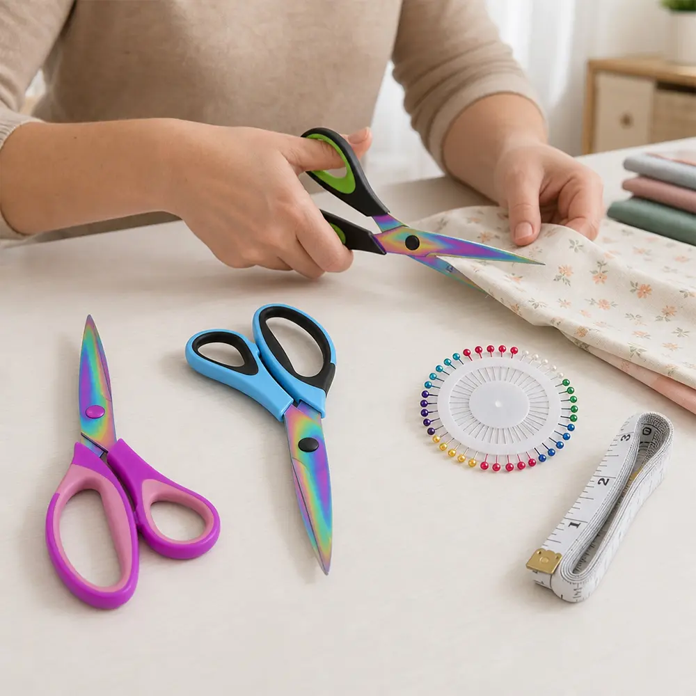 3 Pieces Craft Scissors with Sewing Pins & Measuring Tape, 8.5 Inch Sharp Blades Shears, Comfort Grip, Heavy-duty, Scissors Set for Home, Office, Sewing, Fabric, Kitchen, Arts and DIY