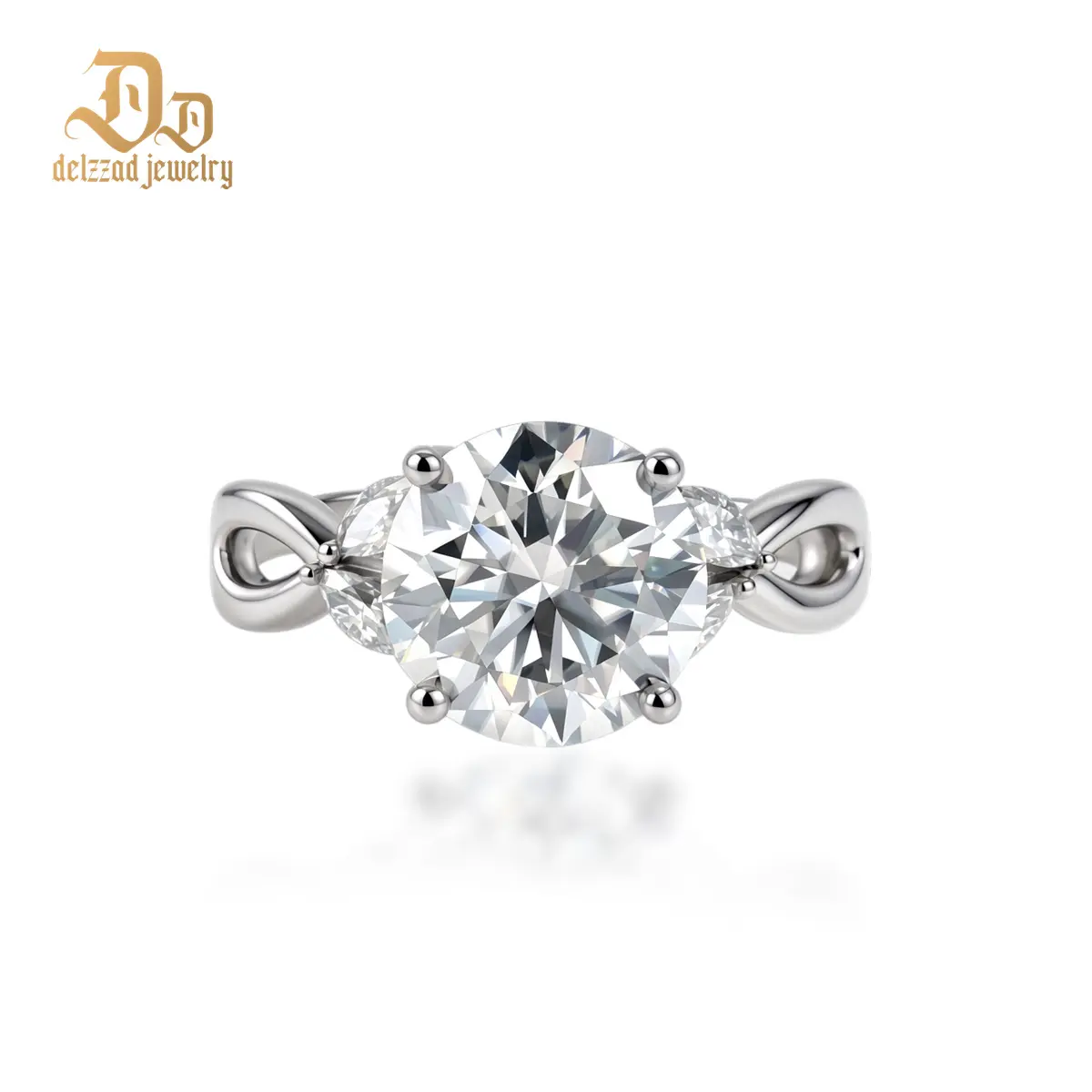 Delzzad 4.4ct Amour Entwined Ring Band Twisted Vine Three-Stone Ring VVS Synthetic Moissanite Ring Jewelry S925 Band Perfect Birthday Engagement Wedding Anniversary Christmas Valentine's Day Mother's Day Gift