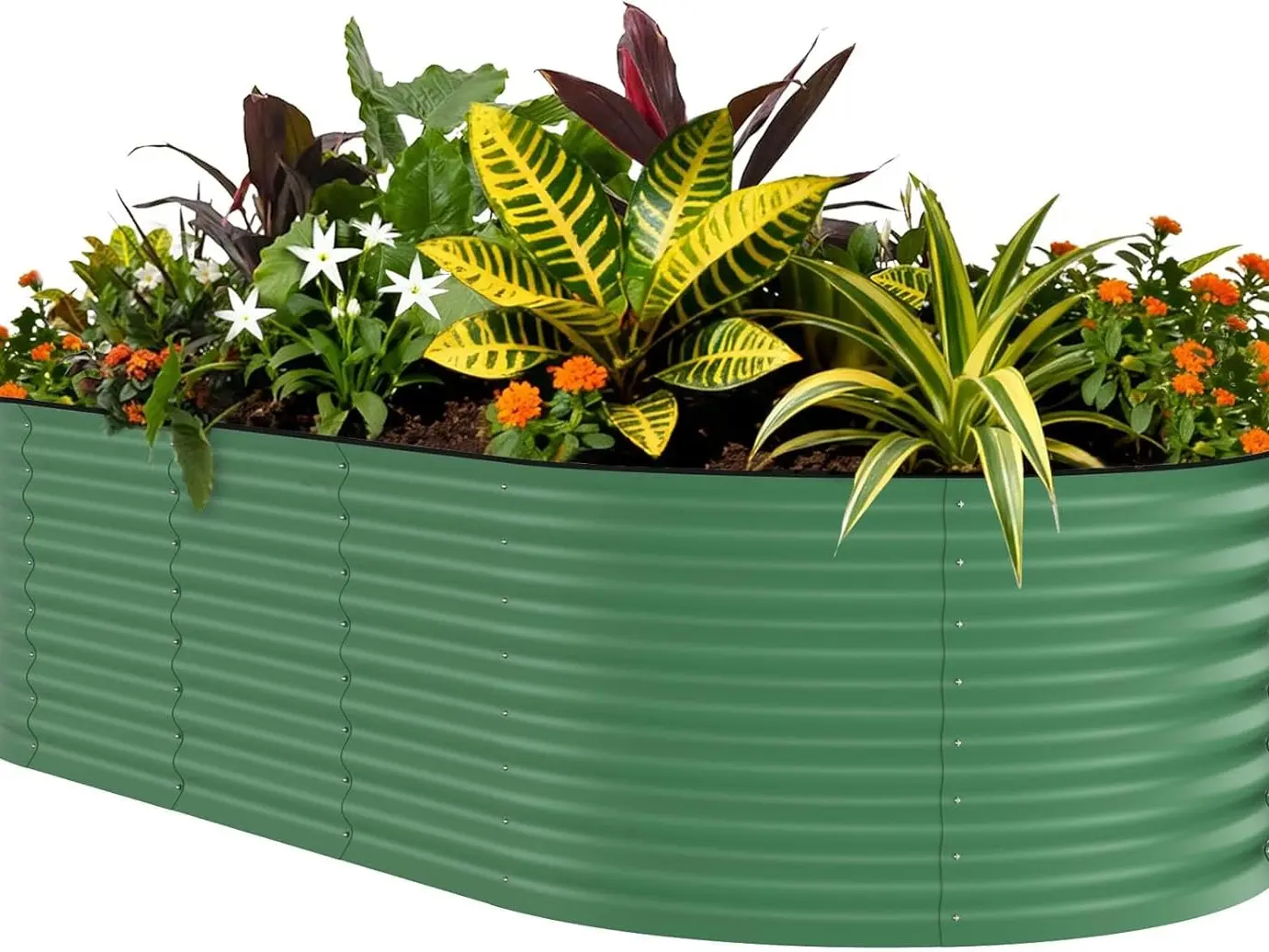 Oval Galvanized Metal Raised Garden Bed, Rustproof Deep Planter Box with Anti-Cut Safe Edges, Green Outdoor Growing Container for Vegetables Flowers Herbs
