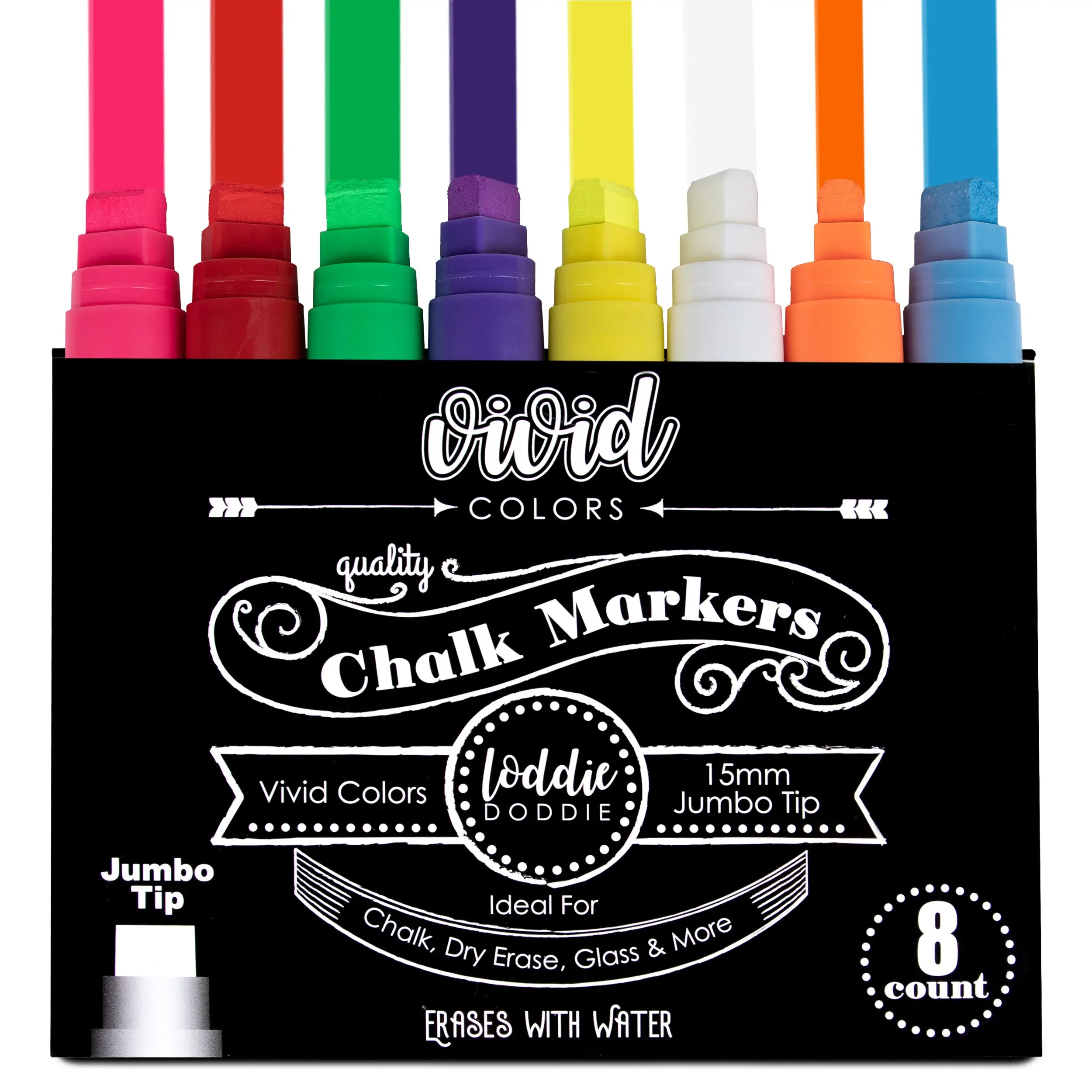8CT JUMBO CHALK MARKERS (15MM TIP) | WINDOW MARKERS - VIVID COLORS