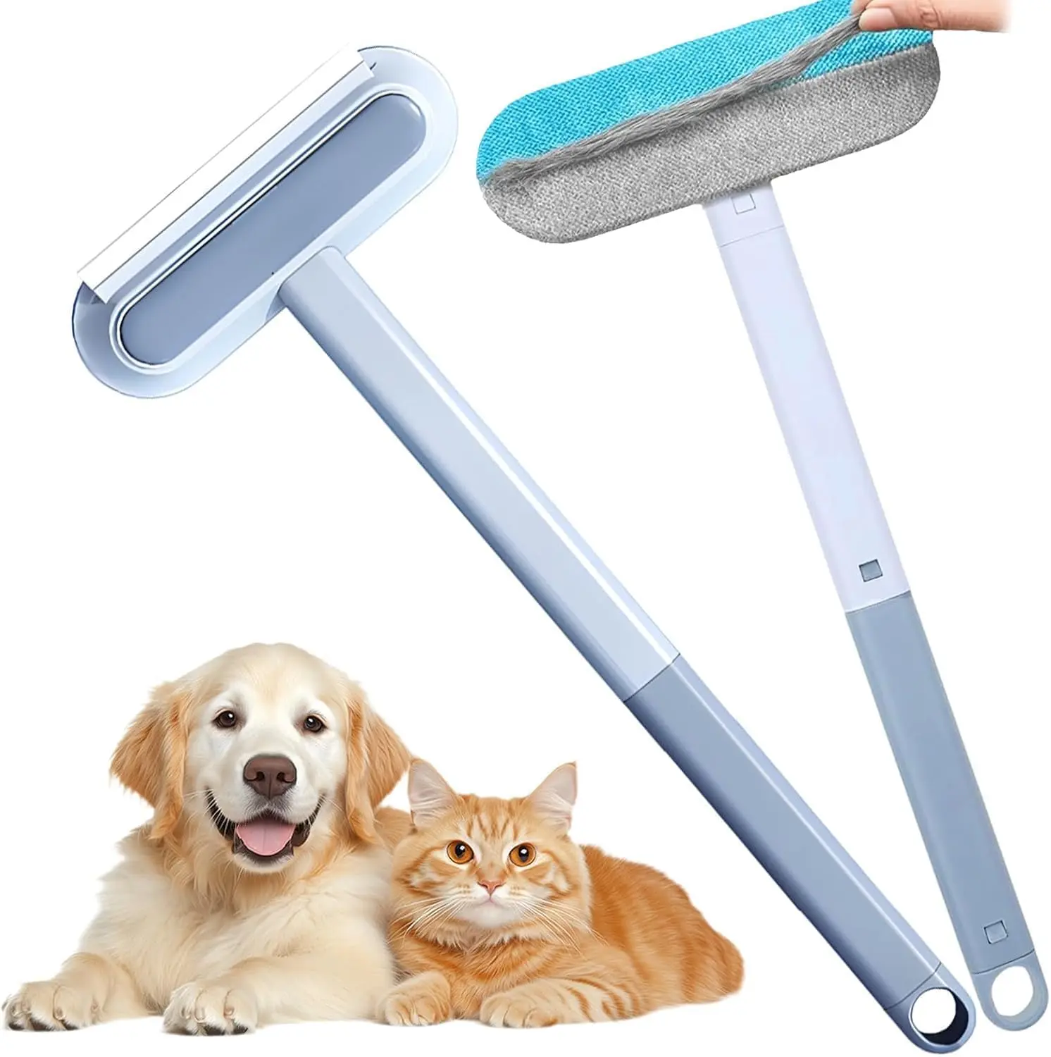 Pet Hair Remover 4 in 1 Reusable | Extra Long Handle 17 Inch Cat Dog Fur Removal Tool | Multifunctional Lint Brush for Couch Furniture Carpet Clothes Bedding | Pet Grooming Cleaning Brush