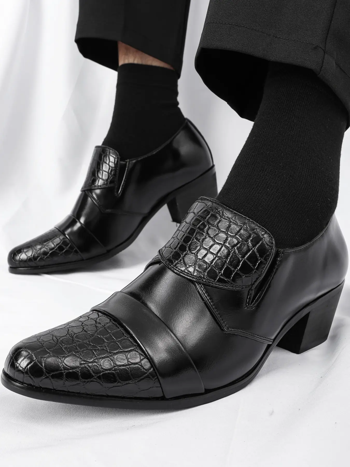 Men's High Heel Pointed Toe Cuban Shoes, Fashionable Party Dress Shoes, Stylish Men's Footwear for Special Occasions, Formal Shoes