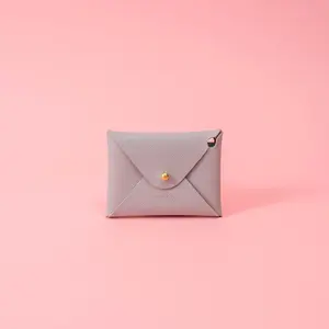 Feather Gray Pebbled Leather Card Wallet