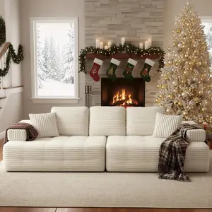 [5 FREE Pillows] 111" Oversized Lounge Chair Sofa, Boneless Chaise Lounge, Living Room Corduroy Sofa Upholstered with Deep Seats,Fluffy Cushions&Sleepab fluffy memory foam le Armrests,Converts to Daybed,No Assembly Required Indoor Sleeper Chair,extra-wide