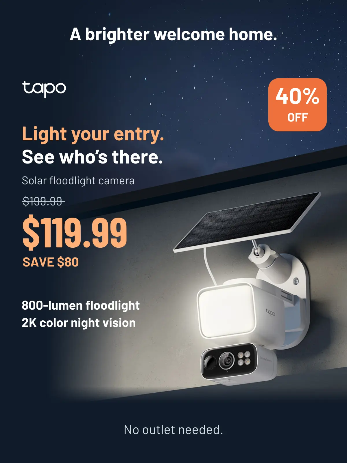 Tapo Solar Light with Security Camera, No Outlet Needed, 2K Video, Pan/Tilt Tracking, Floodlight & Solar Panel Included, C615F KIT
