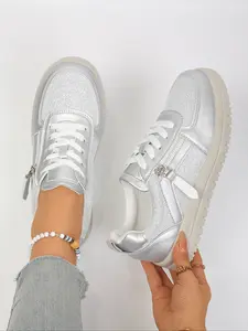 Women's New Casual Sports Shoes, Large Size Comfortable Flats, Running Hiking Sneakers, Trendy Walking Sneaker, Trendy Athletic Footwear for All Seasons, Glitter Design Sneakers