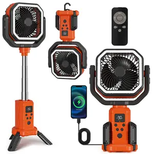 FRONTOOL High Capacity Camping Fan with Telescopic Tripod, 20000mAh Rechargeable Outdoor Fan, 270° Pivot & LED Light, 4-in-1 Cordless Fan with Remote, Oscillating Fan for Camping, Travel, Tent & Home