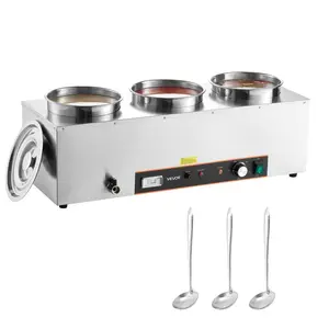 VEVOR Electric Soup Warmer, Three 6.34QT Stainless Steel Round Pot with 86185F Adjustable Temp, 1500W Commercial Bain Marie with Anti-dry Burn and Reset Button, Soup Station for Restaurant, Buffet