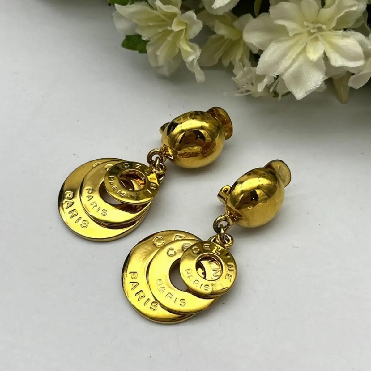 Pre-owned Celine As Shown Shoulder Bags Vintage Paris Triple Circle Clip On Earrings AK766