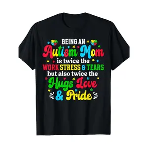 Autism Mom Awareness TShirt Featuring Colorful Puzzle Hearts and Symbols Celebrating Support and Pride for Autism Advocacy