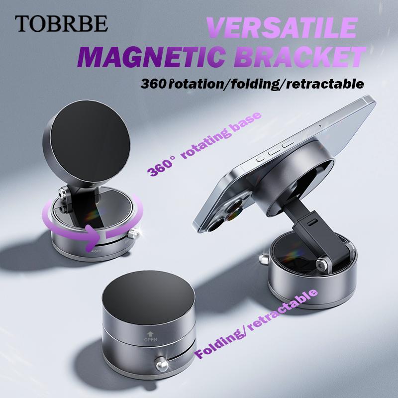 TOBRBE Vacuum Sucker Magnetic Rotate Phone Car Holder, Upgraded Vacuum Magnetic Suction Phone Mount, Magnetic Car Phone