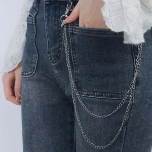 Punk Hip Hop Metal Double Layered Pants Chain for Men Women Simple Silver Color Jeans Waist Chain Party Jewelry Accessories