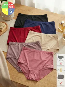 Women's Plus Size Elegant Plain Mid-Waist Triangle Panties Underwear, Womenswear, Fit, Breathable Skin-Friendly Comfort, Random Color, 1xl-5xl, All Seasons