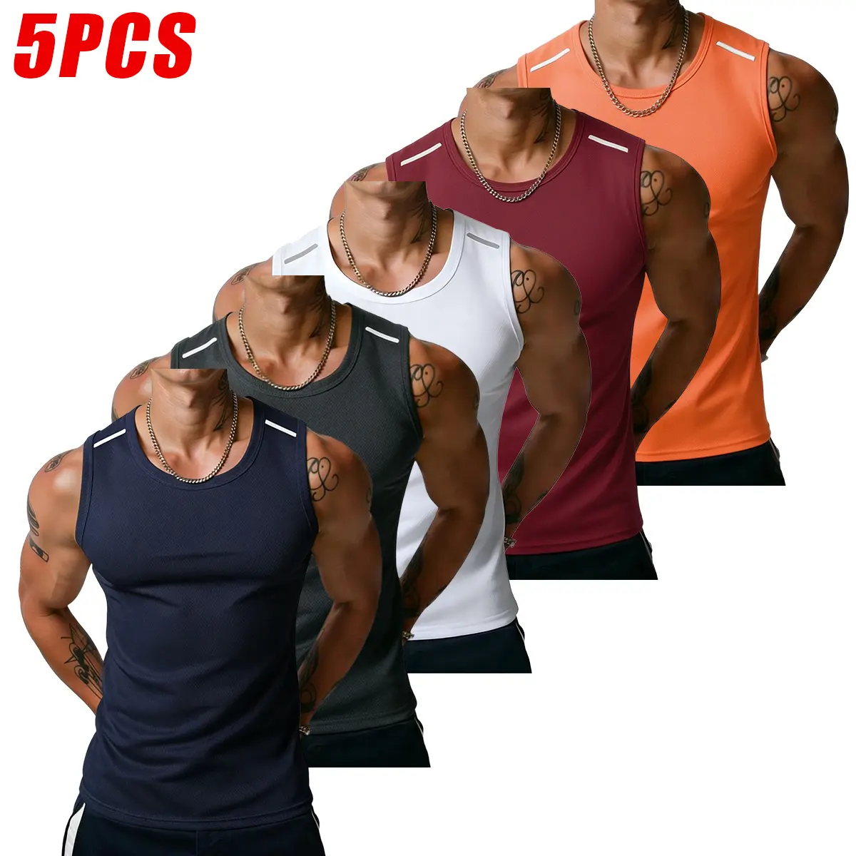 5PCS men’s fitness tank tops, casual sleeveless muscle T-shirts, bodybuilding T-shirts, men’s crew-neck compression shorts for basketball, sports tank tops, solid color design, summer style. Father’s Day Gift Recommendations