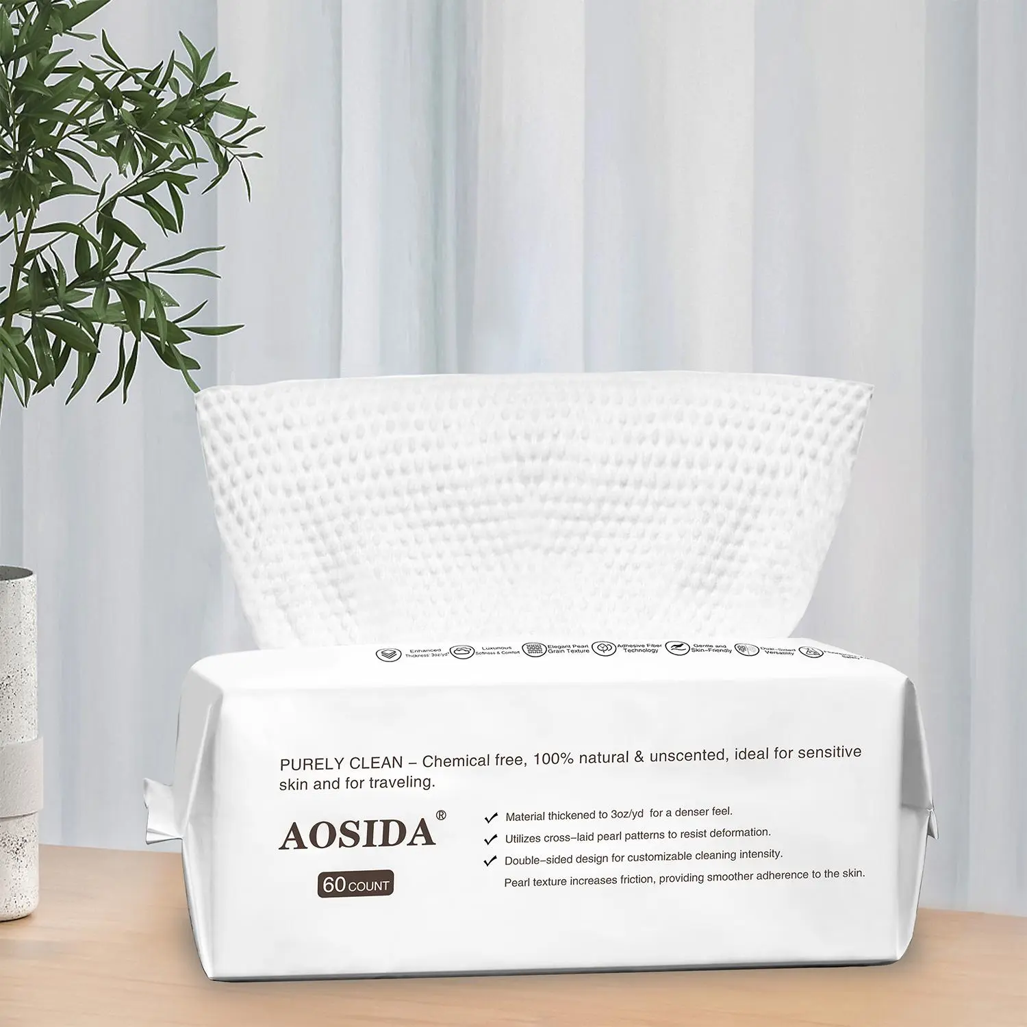 AOSIDA Biodegradable Face Towels 60pk | XL Super Soft Facial Tissues for Sensitive Skin | Gentle Cleansing & Exfoliating | Eco-Friendly Disposable Wipes Skincare Daily derma roller men