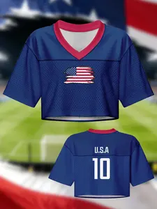 Women's Usa Football Team Jersey No. 10, Breathable Short Sleeve Soccer Shirt, Casual Sportswear Fan Edition, Fits Ice Hockey/football/basketball/rugby