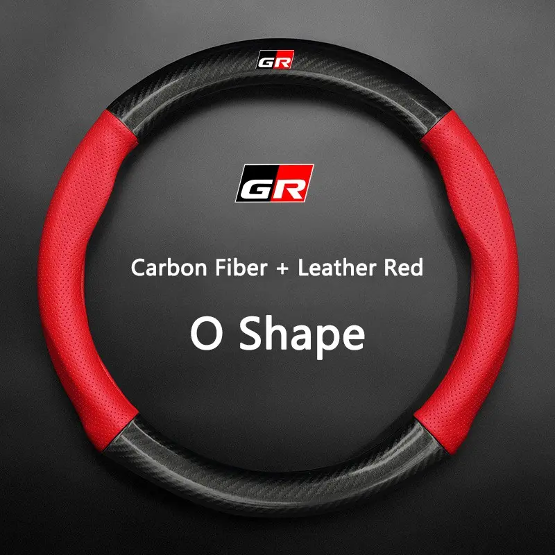 Carbon Fiber Leather Car Steering Wheel Cover Breathable Anti Slip Cover for Toyota GR RAV4 Crown Hilux Fortuner Corolla SE 2023 Camry Yaris Land Cruiser Prado Venza Car Accessories