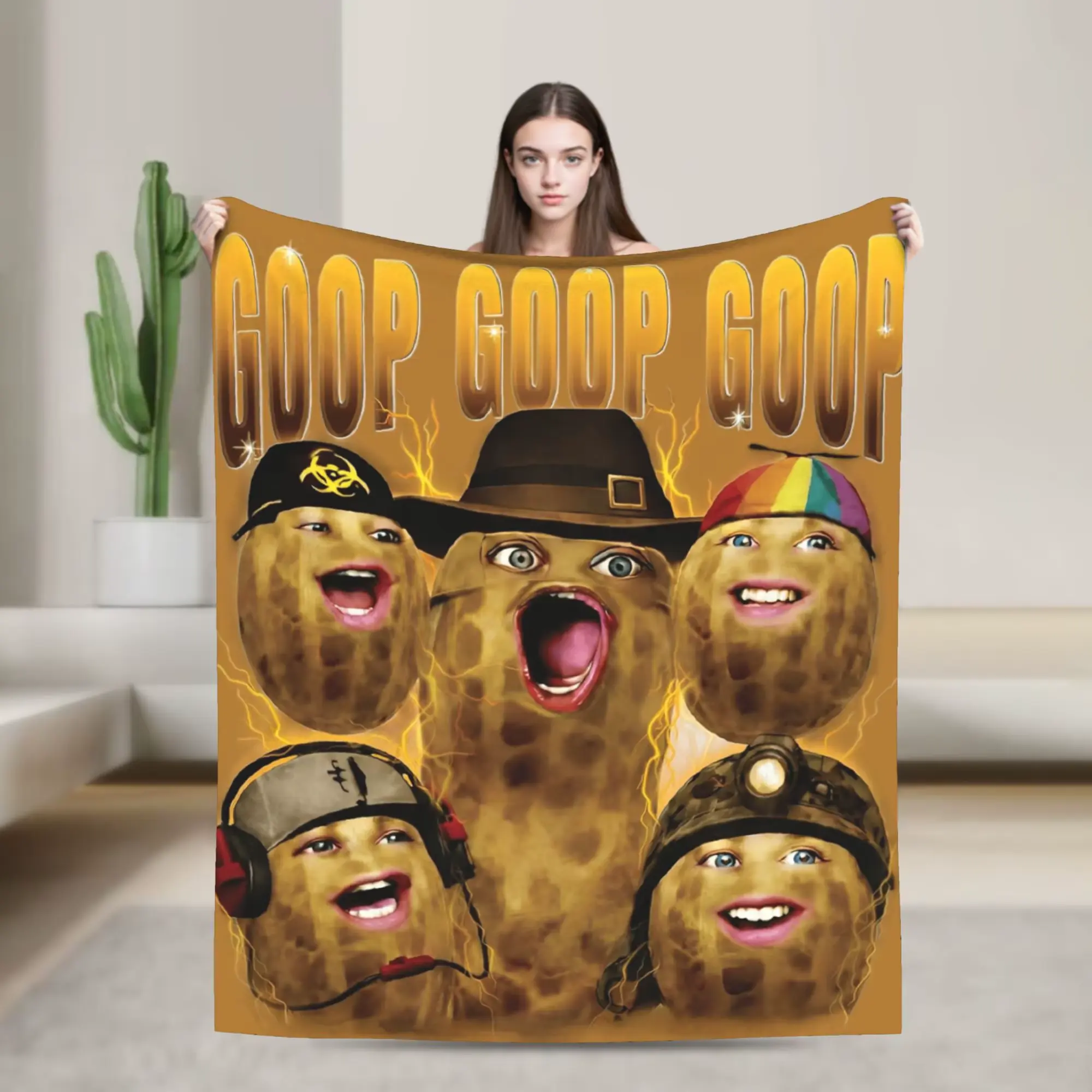 Goop Goop Goop Funny Peanut Meme Print Flannel Blanket Cooling Blanket Homegoods Soft Cozy For Bedroom Living Room Sofa Couch For Meme Lovers Teens Adults Perfect Gift