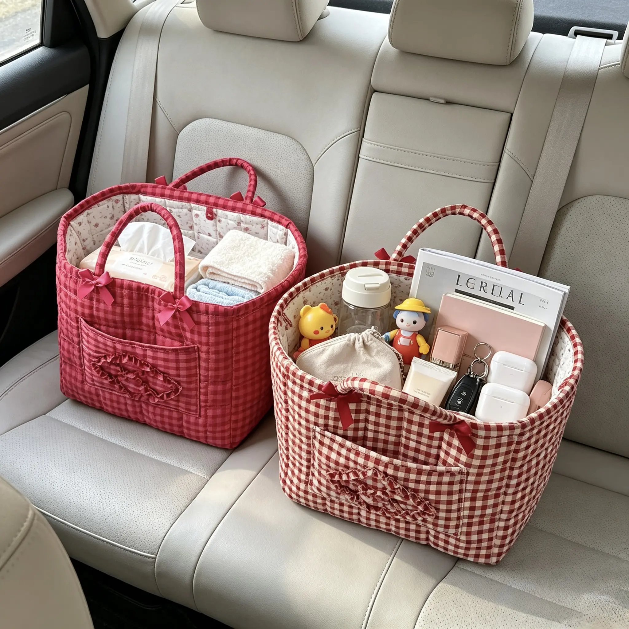 Large Capacity Floral Car Interior Storage Basket, Multi-Purpose Car Accessory – Backseat & Trunk Organizer, Holds Clothes & More, Machine Washable, Travel Pouch, Gift Bags, Graduation Gift, Day Gift, Summer Vibes,Cottagecore,Fathersdaygift