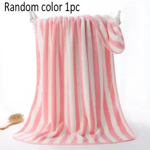 Random Color Striped Bath Towel, Bathroom Towel Made of High Absorbency Coral Fiber, Quick Dry, No Shedding and Durable for Family, Beach and Outdoor Use