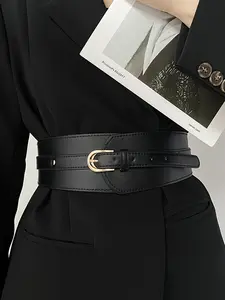 Women's Elegant Minimalist Wide Belt, Trendy Plain Color PU Leather Belts, Chic All-match Stylish Clothes Accessories for Party Decor, Casual Dress Belt