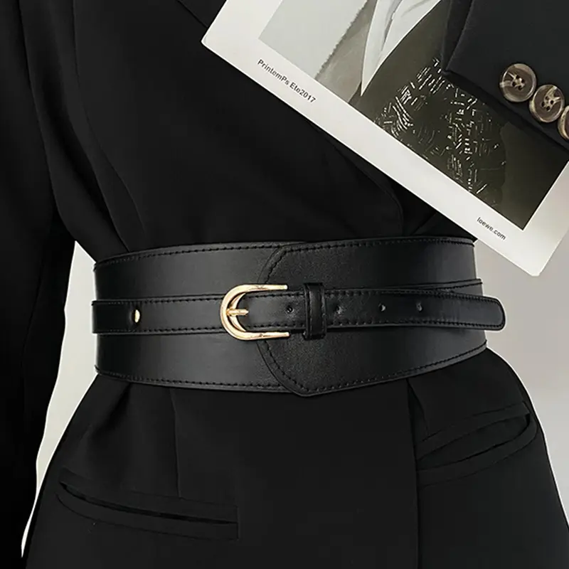 Women's Elegant Wide PU Leather Belt with Buckle, Minimalist Solid Color Design, Chic Versatile Fashion Accessory for Parties, Casual Dress Belt, PU Leather Buckle, Classic Belt, Fashion Belts