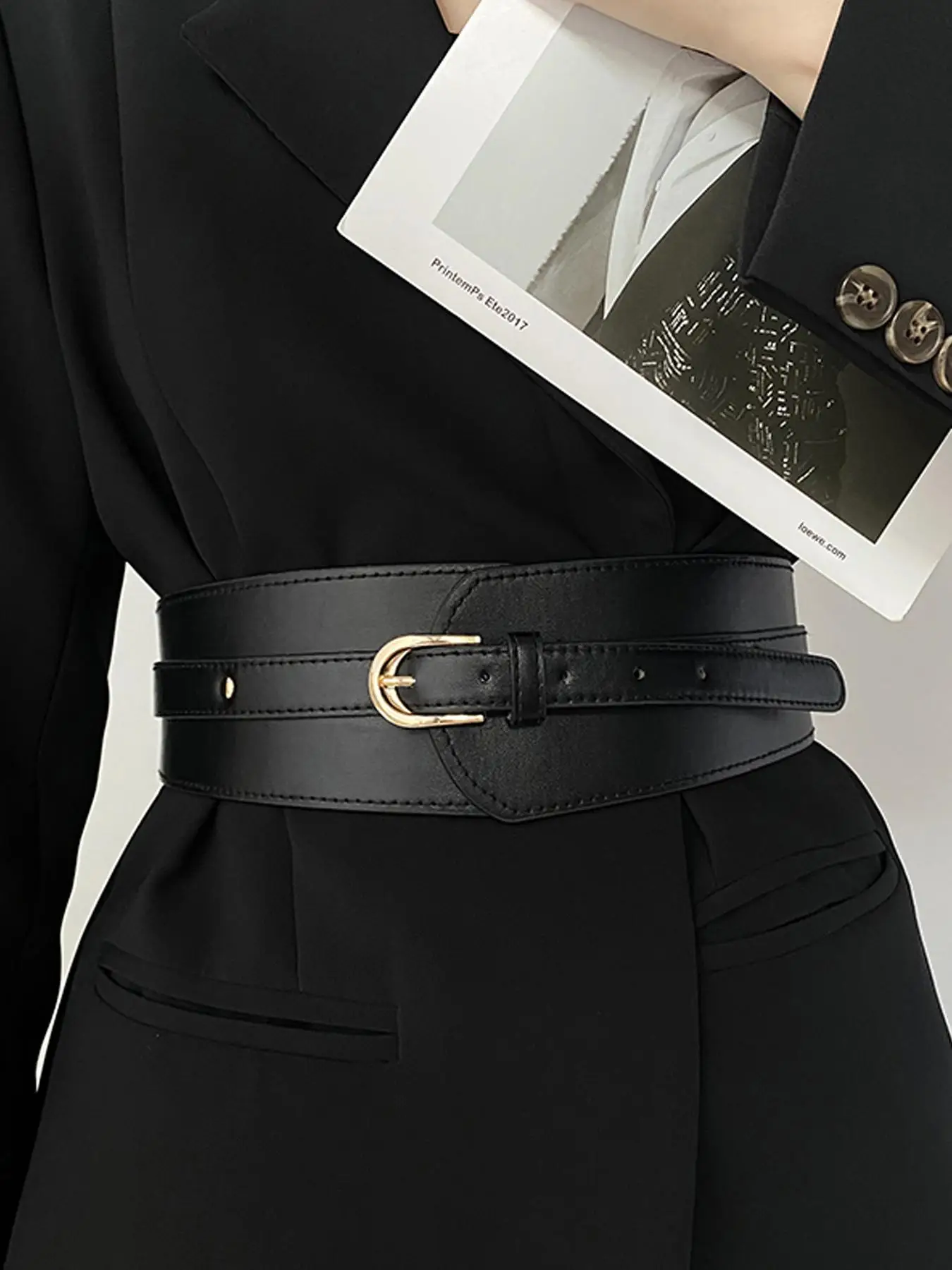 Women's Elegant Minimalist Pu Leather Wide Belt, Trendy Plain Color Belt, Chic All-match Stylish Clothes Accessories for Party Decor, Casual Dress Bel