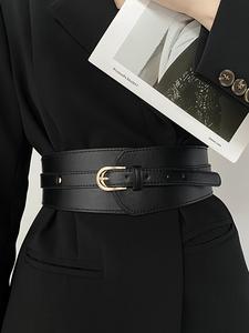 women's elegant minimalist pu leather wide belt, trendy plain color belt, chic all-match stylish clothes accessories for party decor