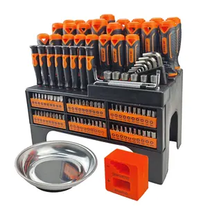 118-Piece Magnetic Screwdriver Set with Plastic Storage Rack, including precision screwdrivers, a magnetizer/demagnetizer, and a magnetic bowl—a repair tool set ideal for DIY and home improvement projects. A must-have for outdoor emergencies.