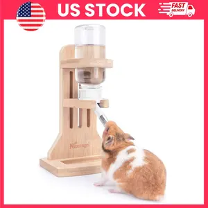 Hamster Water Bottle, Small Pet Water Bottle with Stand, Adjustable Drinking Bottle Dispenser for Hamsters Gerbils Mice Rats Degus Rodents, Leak Resistant Water Feeder with Bamboo Stand for Glass Tank Habitat Cage Accessories All Seasons | Gift for her