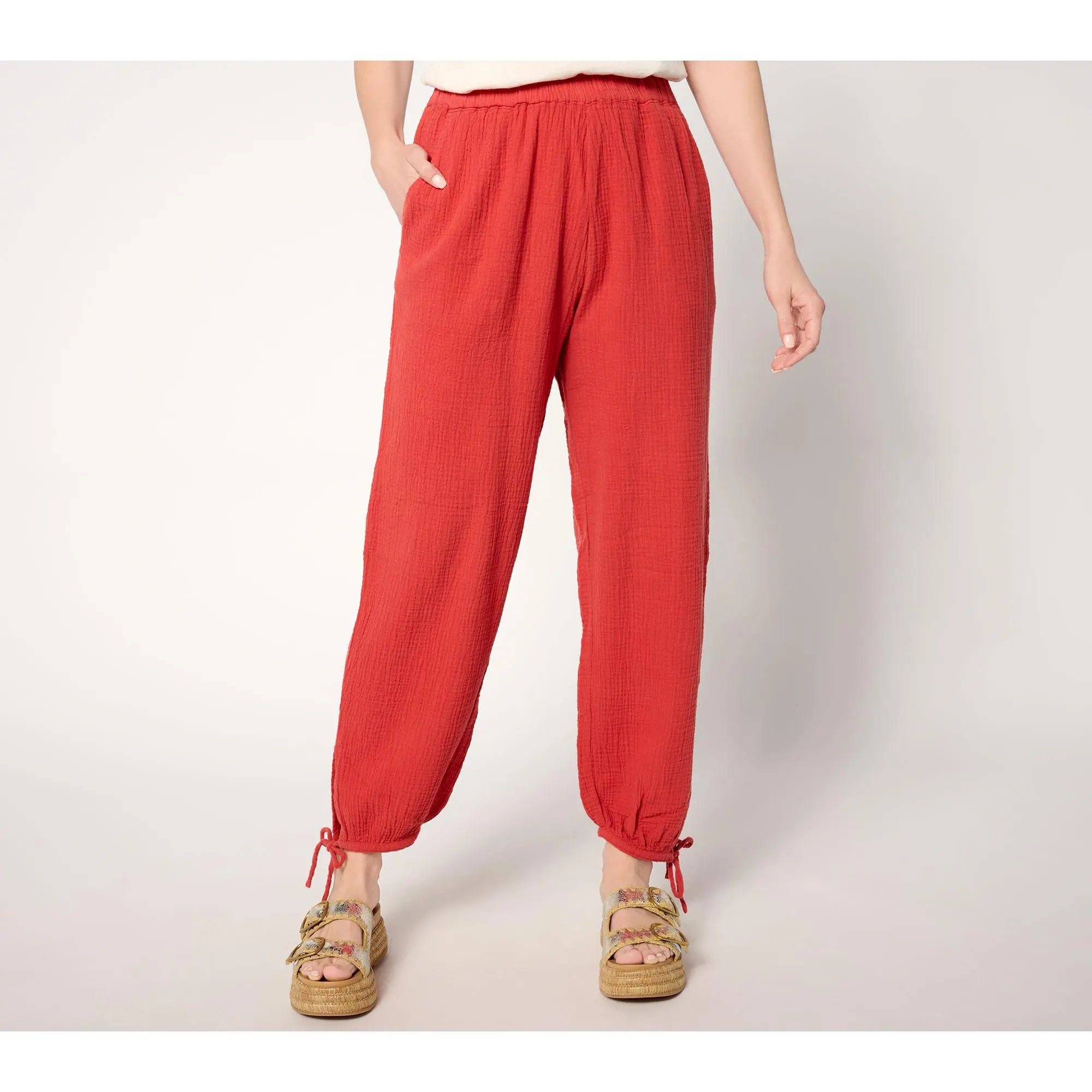 Peace Love World Boheme Petite Gauze Barrel Leg Ankle Pant