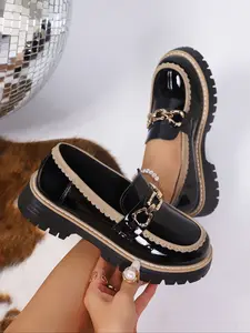 Women's Casual PU Leather Loafers, Versatile Shoes, Floral Lace-Up Shoes, Spring & Fall Fashion Footwear, Comfortable Daily Wear