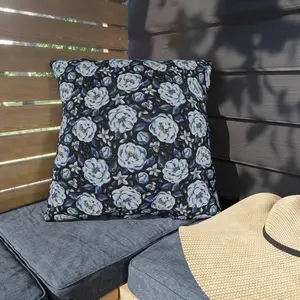 Blue Floral Outdoor Pillows, Patio Pillow