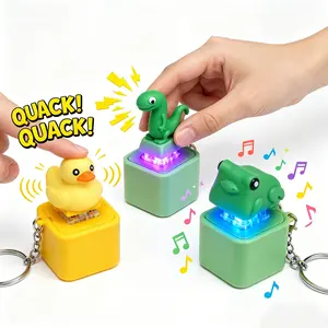 3-Pack Animal Sound & Light Fidget Keychain Set, Duck Lizard Frog Clicker Stress Relief Toys, Novelty Gift For Kids Adults