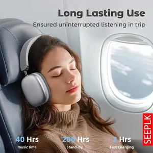 SEEPLK Wireless Bluetooth Headphones with 360° Surround Sound, Bluetooth 5.3, 40-Hour Playtime, Adjustable Comfort Design, IPX3 Waterproof, Silver