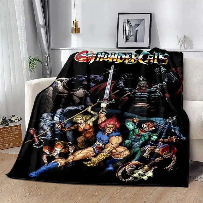 Thundercats All Heroes Villains Group Poster Flannel Blanket, Black Base Lion-O Sword Of Omens Classic 80s Cartoon Throw Blanket, Soft Plush Warm Blanket for Couch Bedroom, Cozy Comfy Nap Blanket, Perfect Giftable Decorative Blanket