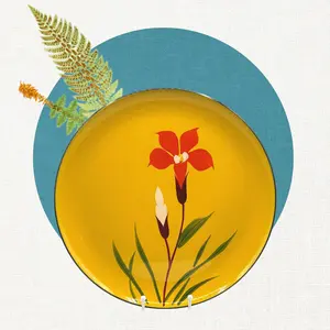 MCM Lacquerware Davar Japan 1965 Yellow Orange Flower Serving Tray